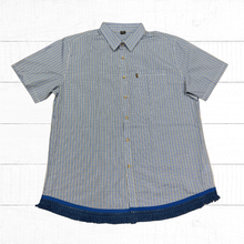 Cargar imagen en el visor de la galería, Hebrew Short Sleeve Button Down Shirt, Israelite Clothes, Fringes, Fringed Garments