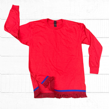 Load image into Gallery viewer, Hebrew Long Sleeves, Israelite Men's T-shirt with Matching Fringes and Royal Blue Border, Fringes