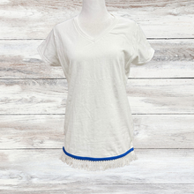 Load image into Gallery viewer, Hebrew T-shirts with fringes, Fringed v-neck shirts, Fringed clothing, Israelite Garments