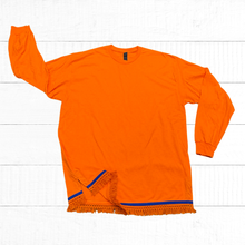 Load image into Gallery viewer, Hebrew Long Sleeves, Israelite Men's T-shirt with Matching Fringes and Royal Blue Border, Fringes