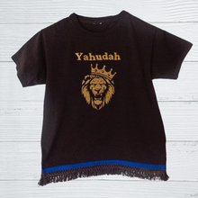 Load image into Gallery viewer, Hebrew Youth Shirt with Fringes, Israelite Kids Shirts, Fringes, Embroidered Shirt with Fringes