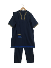 Load image into Gallery viewer, Israelite Navy Blue Set with Gold embroidery, Hebrew Israelite garments, Garments with fringes, 12 Tribes Garments, Fringes