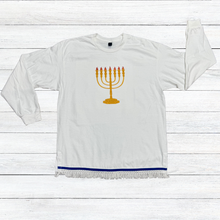 Cargar imagen en el visor de la galería, Hebrew Embroidered Long SLEEVE Shirt with Fringes, Israelite Shirt, Fringes