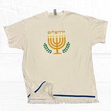 Cargar imagen en el visor de la galería, Hebrew Embroidered T-Shirt with fringes, Israelite Shirt, Fringes