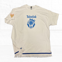 Cargar imagen en el visor de la galería, Hebrew Embroidered T-Shirt with fringes, Israelite Shirt, Fringes, Yahudah
