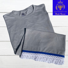 Load image into Gallery viewer, Men's Israelite T-Shirts with Fringes, Fringed T-shirt, Hebrew Garments, Fringes and Blue border, Israelite Garments