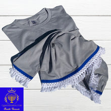 Load image into Gallery viewer, Men's Israelite T-Shirts with Fringes, Fringed T-shirt, Hebrew Garments, Fringes and Blue border, Israelite Garments