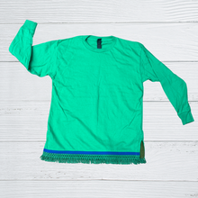 Cargar imagen en el visor de la galería, Long Sleeves Youth Shirts With Fringes and Royal Blue Border
