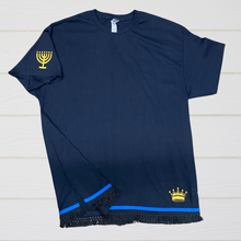 Load image into Gallery viewer, Hebrew T-shirt with EMBROIDERY,  MATCHING fringes- 51 Colors to choose from, Shirt with fringes, fringes, Israelite garments

