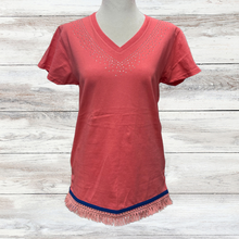 Cargar imagen en el visor de la galería, Hebrew T-shirts with fringes, Fringed RHINESTONE v-neck shirts, Fringed clothing, Israelite Garments (Copy)
