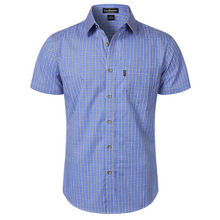 Load image into Gallery viewer, Israelite Short Sleeve Button Down Shirt with Fringes and Royal Blue Order, Fringes, Fringed Shirts, Fringed Garments, Hebrew Israelite Clothes
