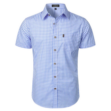 Load image into Gallery viewer, Israelite Short Sleeve Button Down Shirt with Fringes and Royal Blue Order, Fringes, Fringed Shirts, Fringed Garments, Hebrew Israelite Clothes
