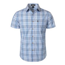 Load image into Gallery viewer, Israelite Short Sleeve Button Down Shirt with Fringes and Royal Blue Order, Fringes, Fringed Shirts, Fringed Garments, Hebrew Israelite Clothes
