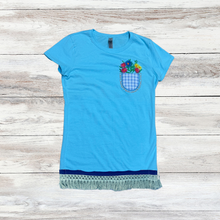 Cargar imagen en el visor de la galería, Hebrew Girls Crew Neck Shirts, EMBROIDERED FLOWER POCKET, Youth Shirts with Fringes, Israelite Shirt with Fringes, Fringes
