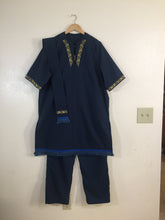 Load image into Gallery viewer, Israelite King Navy Blue Tunic with fringes Set with Gold embroidery
