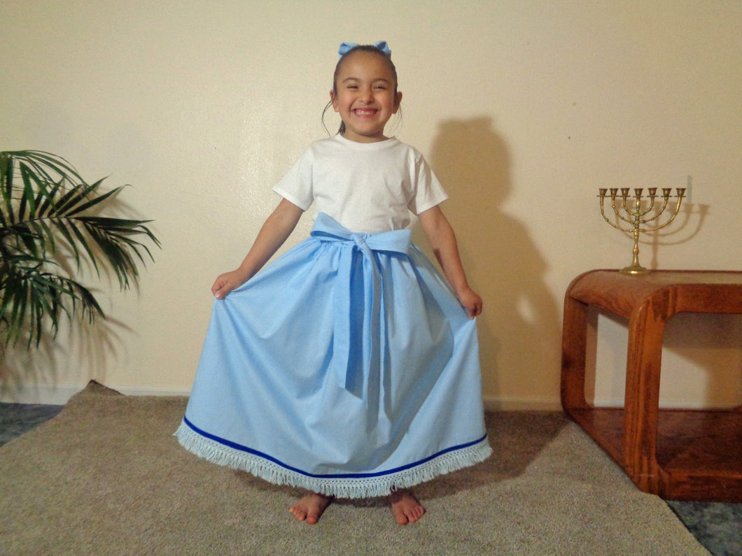 Israelite Princess Fringed Skirt with Ribbon of Blue- 100 Percent Authentic Israelite Garment