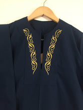 Load image into Gallery viewer, Israelite King Navy Blue Tunic with fringes Set with Gold embroidery
