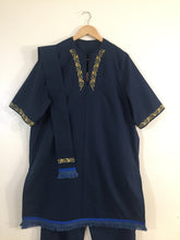 Load image into Gallery viewer, Israelite King Navy Blue Tunic with fringes Set with Gold embroidery
